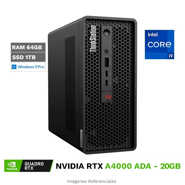 PC Workstation Lenovo ThinkStation P3 Ultra (SFF), Intel Core i9-14900 Hasta 5.8 GHz, RAM 64 GB, SSD 1TB, 20GB NVIDIA Quadro RTX A4000, Windows 11 Pro