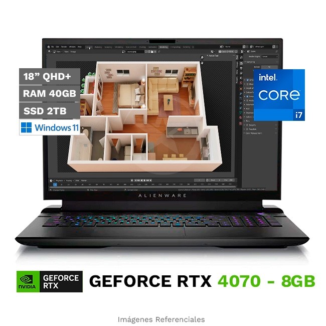 Laptop Dell Alienware M18 R2 Gaming, Intel Core i7-14700HX Hasta 5.5 GHz, RAM 40GB, SSD 2TB, 8GB NVIDIA GeForce RTX 4070, LED 18" QHD+ a 165Hz, Windows 11 Home **
