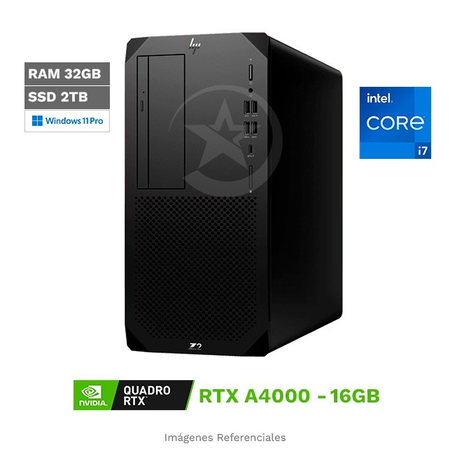 PC Workstation HP Z2 G9 Tower, Core i7-14700 Hasta 5.4 GHz, RAM 32GB, SSD 2TB, 16 GB NVIDIA Quadro RTX A4000, Fuente 700W, Windows 11 Pro