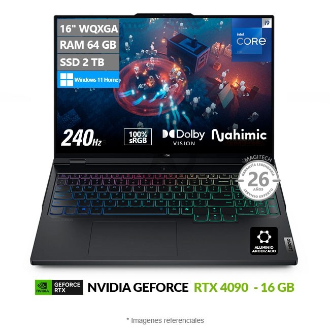 Laptop Lenovo Legion Pro 7i 16IRX9H Gaming, Intel Core i9-14900HX Hasta 5.8 GHz, RAM 64GB, SSD 2TB, 16GB NVIDIA GeForce RTX 4090, LED 16" 2.5K a 240Hz, Windows 11 Pro **