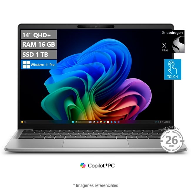 Laptop Dell Latitude 7455 (Touch) Snapdragon X Plus Hasta 3.4 GHz Copilot+ PC, RAM 16GB, SSD 512GB, LED 14" QHD+ Táctil, Wi-Fi 7, Windows 11 Pro