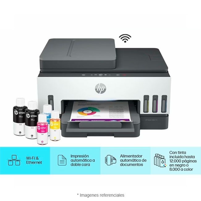Impresora HP Multifuncional Smart Tank 790, Impresión Dúplex, Velocidad 15ppm, Fax, USB 2.0, Wi-Fi, RJ45, Color/BNegro, A4, ADF