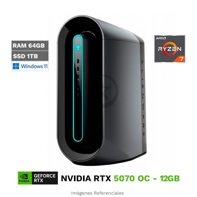 PC Dell Alienware Aurora R10, AMD Ryzen 7 5800 Hasta 4.6 GHz, RAM 64 GB, SSD 1TB + HDD 1TB, 12GB NVIDIA GeForce RTX 5070 OC, Enfriamiento Liquido, Windows 11 Home