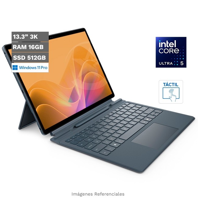 Combo-Tablet Dell Latitude 7350, 2-en-1 Desmontable, Intel Core Ultra 5 134U Hasta 4.4 GHz, RAM 16GB, 512GB SSD, Pantalla 3K Touch 13.3", W11Pro + Teclado de Viajes