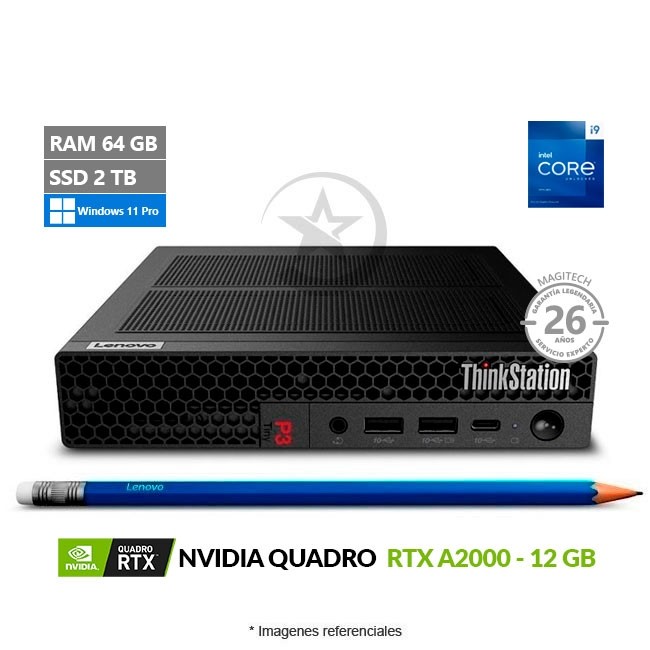 PC WorkStation Lenovo ThinkStation P3 Tiny, Intel Core i9-13900, RAM 64GB, Sólido SSD 2TB, Gráficos 4 GB Quadro T400, Windows 11 Pro