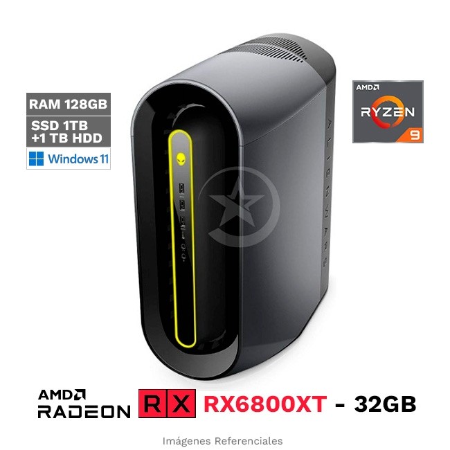 PC Dell Alienware Aurora R10, AMD Ryzen 9 5900X Hasta 4.8 GHz, RAM 128 GB, SSD 1TB + HDD 1TB, 32 GB AMD Radeon RX6800XT (Dual), Enfriamiento Liquido, Windows 11 Home