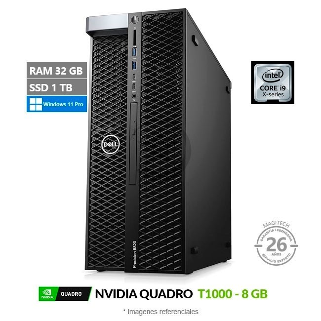 PC Dell Precision 5820 Tower, Intel Core i9-10900X Hasta 4.5 GHz, RAM 32GB, SSD 1TB, 8GB NVIDIA Quadro T1000, Windows 11 Pro