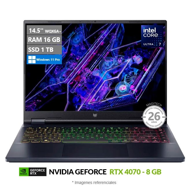Laptop Acer Predator Helios NEO PHN14 Gaming, Ultra 7 155H Hasta 4.8 GHz, RAM 16GB, SSD 1TB, 8GB NVIDIA GeForce RTX 4070, LED 14.5'' WQXGA+ a 120Hz, Windows 11 Home **