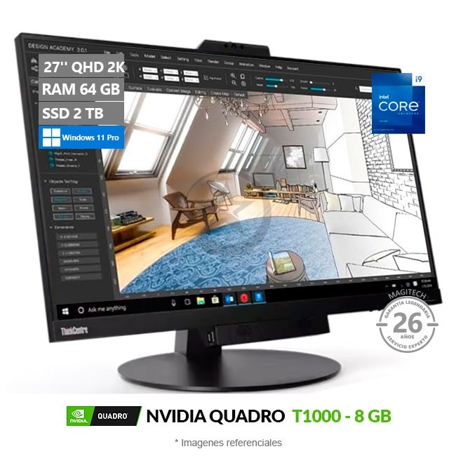 PC Lenovo ThinkStation P3 All-in-One Modular Workstation, Intel Core i9-13900T Hasta 5.3 GHz, RAM 64 GB, SSD 2TB, 8GB NVIDIA Quadro T1000, 27'' QHD 2K, Windows 11 Pro