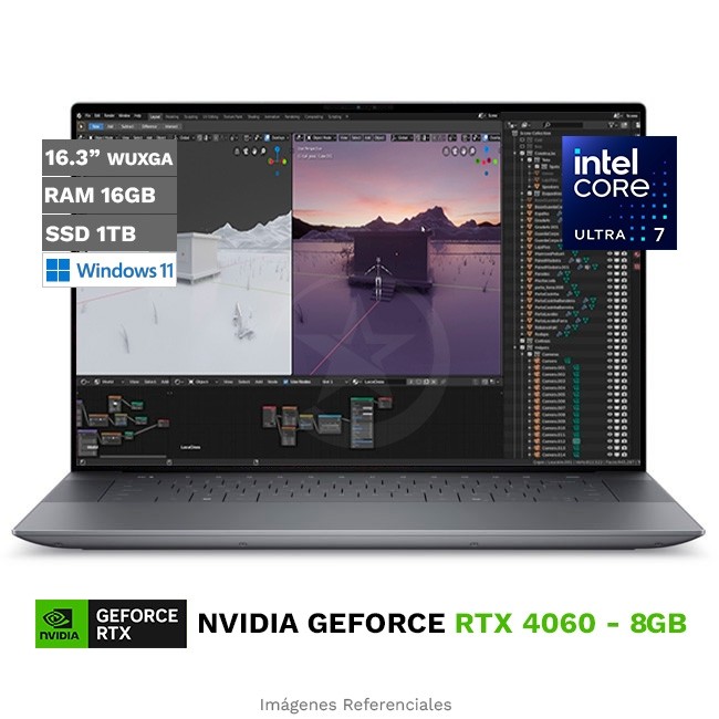 Laptop Dell XPS 16 9640, Core Ultra 7 155H Hasta 4.8 GHz, RAM 16GB, SSD 1TB, Video 8GB NVIDIA GeForce RTX 4060, 16.3" WUXGA, Windows 11 Home