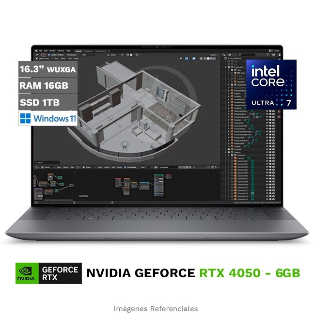 Laptop Dell XPS 16 9640, Core Ultra 7 155H Hasta 4.8 GHz, RAM 16GB, SSD 1TB, Video 6GB NVIDIA GeForce RTX 4050, 16.3" WUXGA, Windows 11 Home