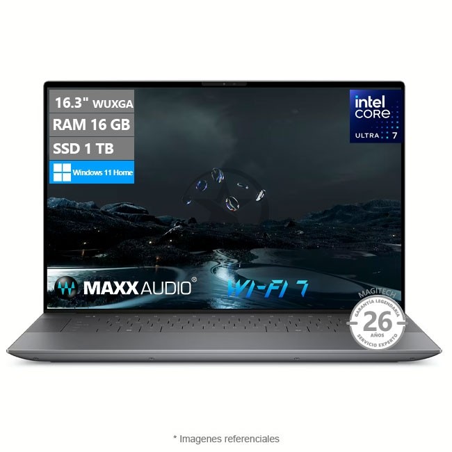 Laptop Dell XPS 16 9640, Core Ultra 7 155H Hasta 4.8 GHz, RAM 16GB, SSD 1TB, Gráficos Intel® Arc, Pantalla 16.3" WUXGA, Windows 11 Pro