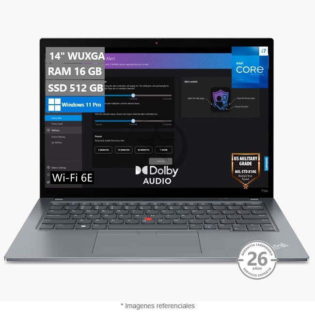 Ultrabook Lenovo ThinkPad T14s Gen 4, Core i7-1355U Hasta 5.0 GHz, RAM 16GB, SSD 512GB, 14" WUXGA, Peso 1.4 Kg, Windows 11 Pro