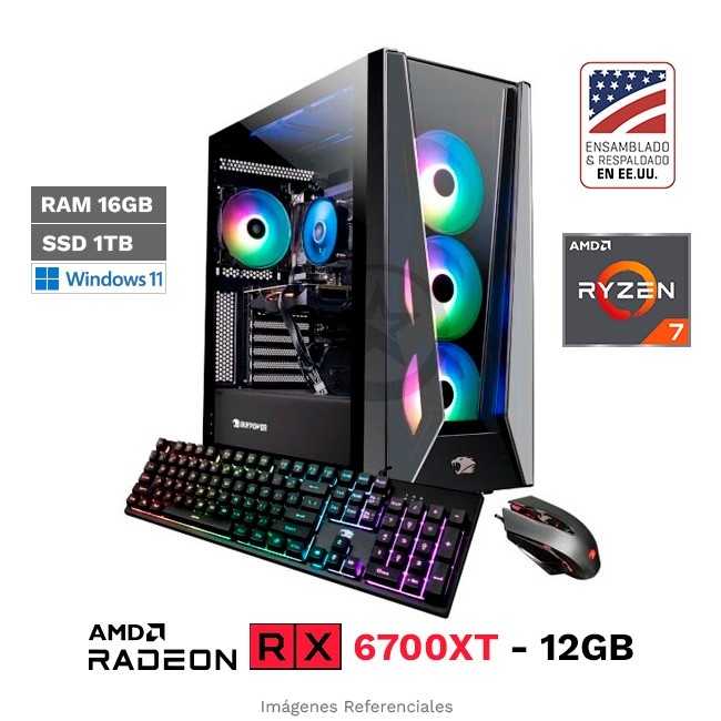 PC iBUYPOWER TraceMR258i, AMD Ryzen 7 5700 Hasta 4.6 GHz, RAM 16GB, SSD 1TB, 12GB AMD Radeon RX6700XT, PSU 750W, Windows 11 Home