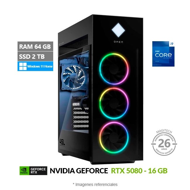 PC HP Omen 45L GT22-046XTU Gaming, Intel Core i9-12900KF Hasta 5.1 GHz, RAM 64GB, SSD 2TB, 16GB NVIDIA GeForce RTX 5080, Windows 11 Home