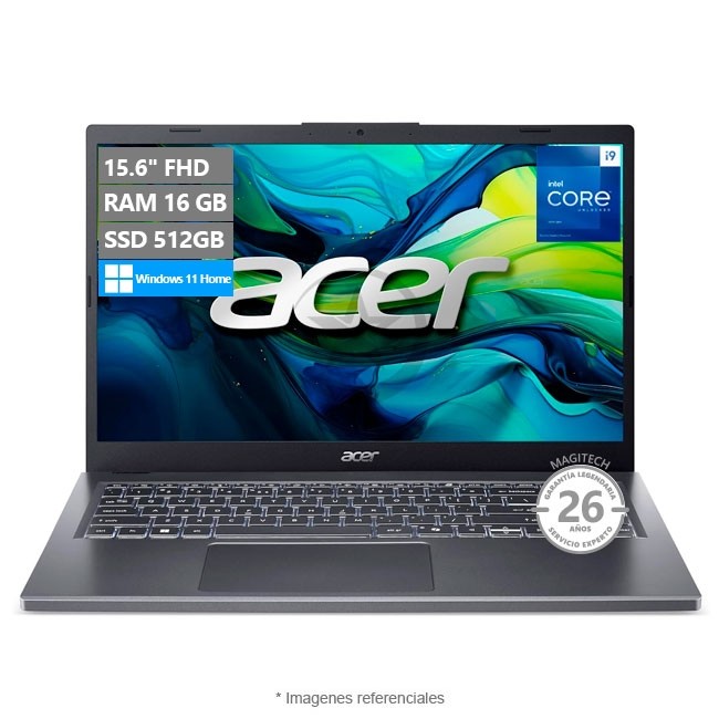 Laptop Acer Aspire 15 A15-51M, Core i9-13900H Hasta 5,4, RAM 16GB, SSD 512GB, LED 15.6" FHD, Windows 11 Home