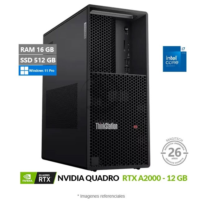 PC Lenovo ThinkStation P3 Tower Workstation, Intel Core i7-14700F Hasta 5.4 GHz, RAM 16GB, SSD 512GB, 12GB NVIDIA Quadro RTX A2000, Windows 11 Pro