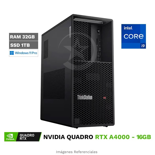 PC Workstation Lenovo ThinkStation P3 Tower, Intel Core i9-14900 Hasta 5.8 GHz, RAM 32GB, SSD 1TB, 16GB NVIDIA Quadro RTX A4000, Windows 11 Pro