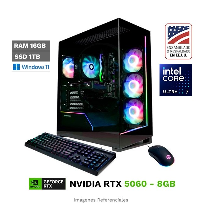 PC CyberPower Neural Forge, Intel Core Ultra 7 265F Hasta 5.3 GHz, 16GB, SSD 1TB, 8GB NVIDIA GeForce RTX 5060, 650W Gold, Sistema de enfriamiento MaxChill, Wi-Fi 6, Windows 11 Home