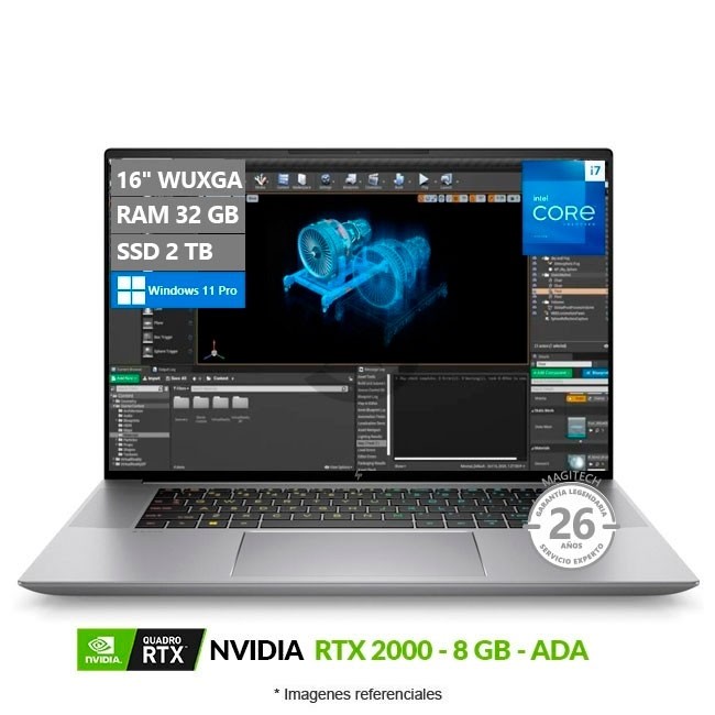 Laptop Workstation HP ZBook Studio G10, Core i7-13700H Hasta 5,0 GHz, RAM 32GB, SSD 2TB, 8GB NVIDIA RTX 2000 ADA, LED 16" WQUXGA DreamColor, Peso 1.73 Kg, Windows 11 Pro