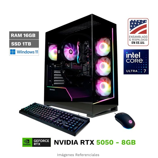 PC CyberPower AI Reactor, Intel Core Ultra 7 265F Hasta 5.3 GHz, 16GB, SSD 1TB, 8GB NVIDIA GeForce RTX 5050, 600W Gold, Sistema de enfriamiento MaxChill, Wi-Fi 6, Windows 11 Home