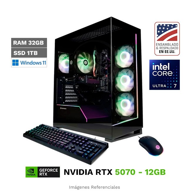 PC CyberPower DeepCreator AI, Intel Core Ultra 7 265F Hasta 5.3 GHz, 32GB, SSD 1TB, 12 GB NVIDIA GeForce RTX 5070, 850W Gold, Wi-Fi 6, Sistema de enfriamiento MaxChill, Wi-Fi 6, Windows 11 Home
