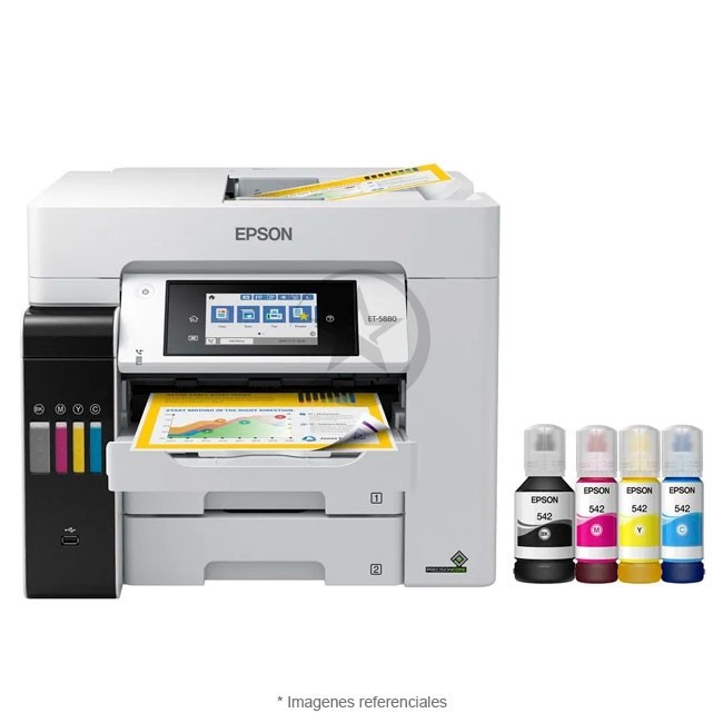 Impresora Multifunción EPSON EcoTank ET-5880, Impresión, copia y escaneo a doble cara (A4) Ultrarápida, Fax, Wi-Fi, LAN, Pantalla Táctil, Sistema continuo Supertank
