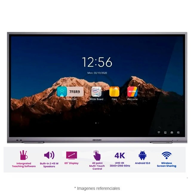 Pantalla Pizarra Interactiva HIKVISION (HK-DS-D5B65RB/EL) de 65" Touch/ Android / Cámara Web 8MP / Resolución 4K / Bocinas Integradas / HDMI/ VGA