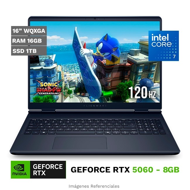 Laptop Dell Alienware 16 Aurora, Core 7-240H Hasta 5.2 GHz, RAM 16 GB, SSD 1TB, 8GB NVIDIA GeForce RTX 5060, LED 16" WQXGA de 120Hz, Windows 11 Home **