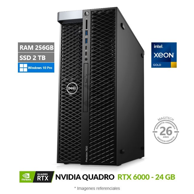 Dell Precision T7820 Workstation, Intel Xeon Gold 6148 Hasta 3.7 GHz (20 Cores), RAM 256 GB ECC, SSD 2TB, 24 GB NVIDIA Quadro RTX 6000, Windows 10 Pro