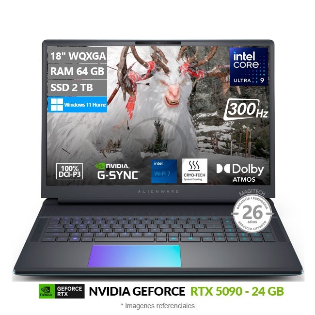 Laptop Dell Alienware 18 Area 51 Gaming, Intel Core Ultra 9 275HX Hasta 5.4 GHz, RAM 64GB, SSD 2TB, NVIDIA GeForce RTX 5090 de 24GB, LED 18" WQXGA a 300 Hz, Windows 11 Pro **