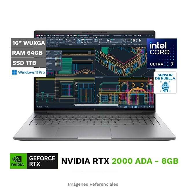 Laptop Workstation HP ZBook Power G11 15.6'', Intel Core Ultra 9 185H Hasta 5.1 GHz, RAM 64GB, SSD 1TB, 8GB NVIDIA RTX 2000 ADA, LED 16" WUXGA, Windows 11 Pro SP