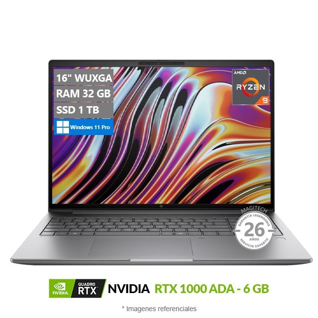 Laptop Workstation HP ZBook Power G11 16'', AMD Ryzen 9 8945HS Hasta 5.2 GHz, RAM 32GB, SSD 1TB, 6GB NVIDIA RTX 1000 ADA, LED 16" WUXGA, Windows 11 Pro