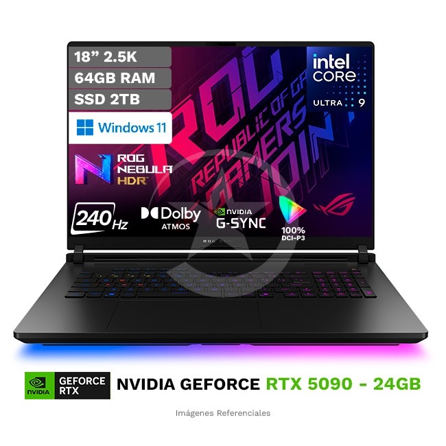 Laptop Asus ROG Strix SCAR 18 G835LX Gaming, Intel Core Ultra 9-275HX Hasta 5.4 GHz, RAM 64 GB, SSD 2 TB, 24 GB NVIDIA RTX 5090, LED 18? 2.5K a 240 Hz, W11H **