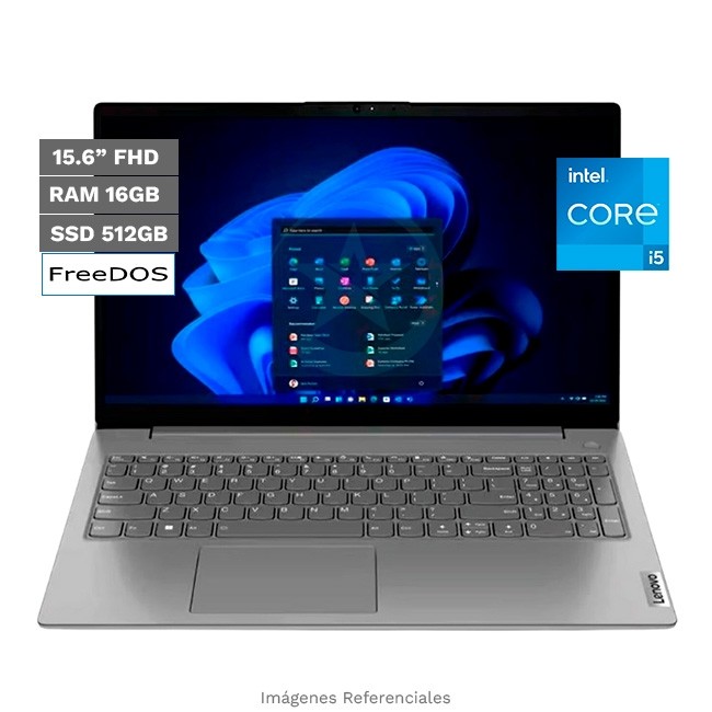 Laptop Lenovo V15 G4 IRU, Intel Core i5-13420H Hasta 4.6 GHz, RAM 16 GB, SSD 512GB, Intel UHD Graphics, LED 15.6" Full HD, Wi-Fi, LAN-RJ45