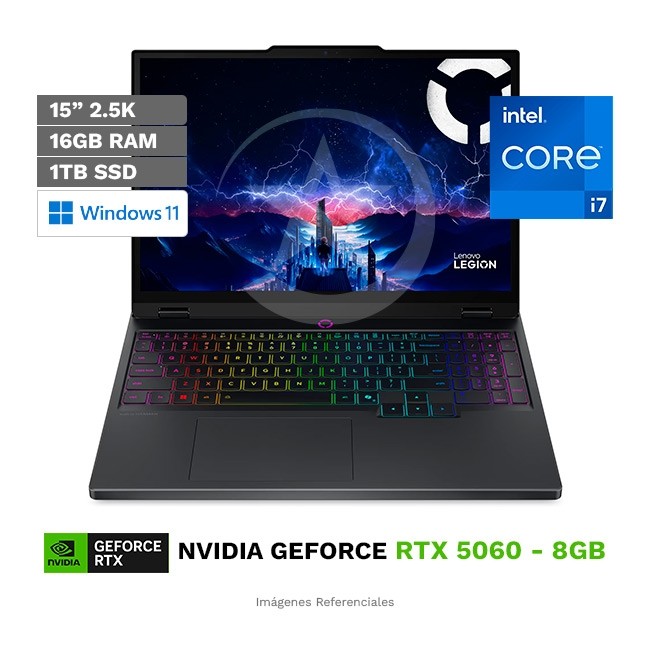 Laptop Lenovo Legion 5 15IRX10, Intel Core i7-14700HX Hasta 5.5 GHz, RAM 16 GB, SSD 1TB, 8GB NVIDIA GeForce RTX 5060, OLED 15.1'' WQXGA a 165Hz, Windows 11 Home **
