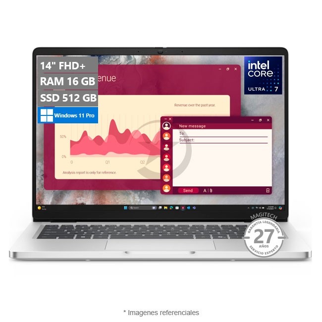 Laptop Dell Pro 14 (PC14250) Silver, Intel Core Ultra 7 255U Hasta 5.2, RAM 16GB, SSD 512 GB, LED 14" WUXGA, Windows 11 Pro