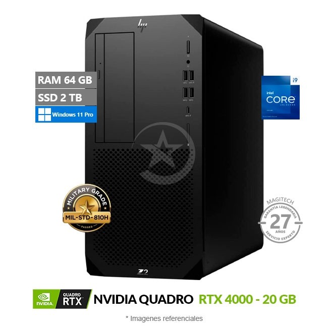 PC Workstation HP Z2 G9 Tower, Core i9-14900 Hasta 5.8 GHz, RAM 64GB, SSD 2TB, 20 GB NVIDIA Quadro RTX 4000 ADA Generation, Windows 11 Pro