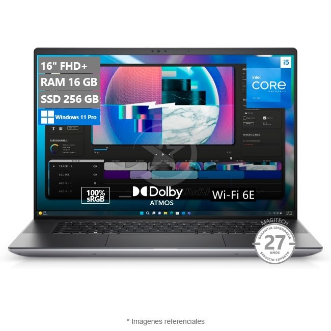 Laptop Workstation Dell Precision 16 5680 Mobile, Intel Core i5-13600H Hasta 4.8 GHz, RAM 16GB, SSD 256GB, LED 16" FHD+, Windows 11 Pro