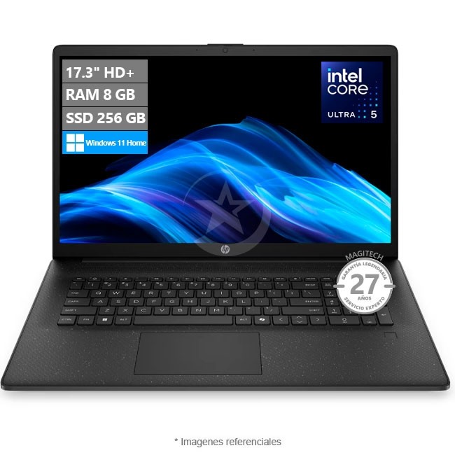Laptop HP 17 AI PC 17T-CN500, Core Ultra 5 225U Hasta 4.8 GHz, RAM 8GB, SSD 256GB, LED 17.3" HD+, Windows 11 Home