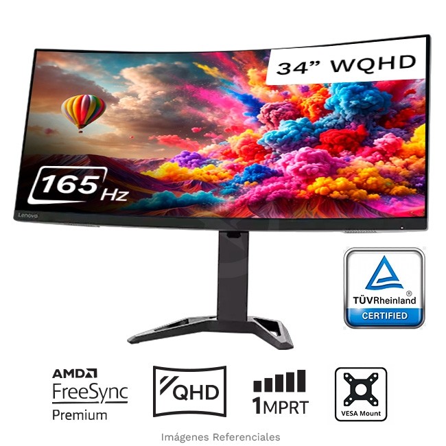 Monitor Lenovo G34w-30 Curved Gaming, WQHD de 34", Curvo 1500R a 165Hz, HDMI, DisplayPort, USB-C/ Adobe 99% sRGB, AMD FreeSync