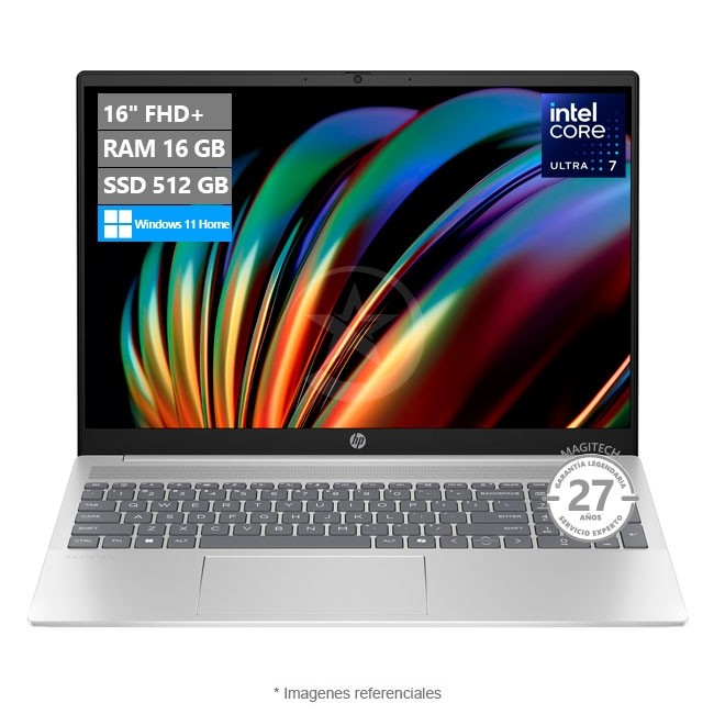 Laptop HP Pavilion 16-AF0087, Core Ultra 7 155U Hasta 4.8 GHz, RAM 16GB, SSD 512GB, LED 16" WUXGA, Windows 11 Home