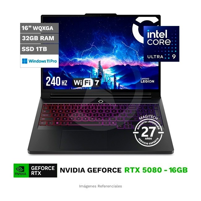 Laptop Lenovo Legion Pro 7 16IAX10H, Intel Core Ultra 9 275HX, RAM 32GB, SSD 1TB, 16GB NVIDIA GeForce RTX 5080, 16" WQXGA OLED a 240Hz, Windows 11 Pro **