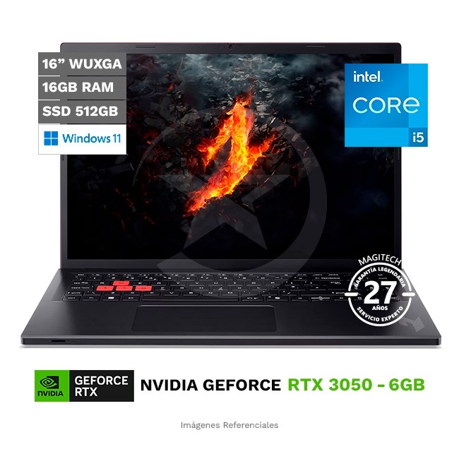 Laptop Acer Nitro Lite NL16-71 Gaming, Intel Core i5-13420H Hasta 4.6 GHz, RAM 16GB, SSD 512GB, 6 GB NVIDIA GeForce RTX 3050, LED 16'' WUXGA a 165Hz, Windows 11 Home **