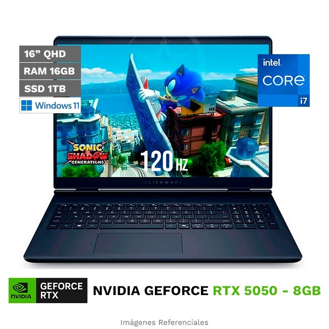 Laptop Dell Alienware 16 Aurora, Core 7-240H Hasta 5.2 GHz, RAM 16 GB, SSD 1TB, 8GB NVIDIA GeForce RTX 5050, LED 16" WQXGA de 120Hz, Windows 11 Home **
