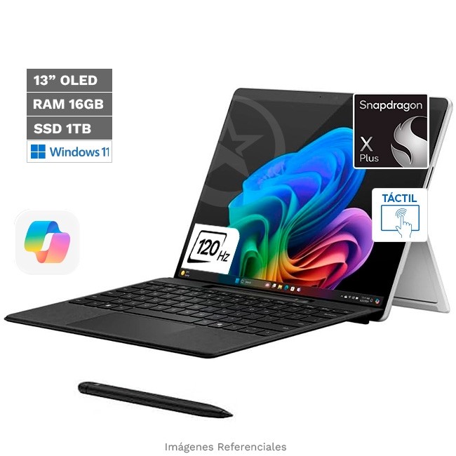Convertible Microsoft Surface Pro Copilot+, Snapdragon X Elite, RAM 16GB, SSD 1TB, 13" OLED a 120 Hz PixelSense Flow Táctil, Windows 11 Home + Cover Teclado y Lápiz
