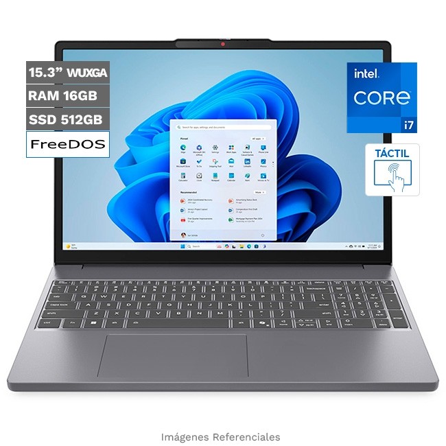 Laptop Lenovo IdeaPad 3 15IRH10 (Touch), Core i7-13620H Hasta 4.9 GHz, RAM 16GB, SSD 512GB, LED 15.3" Full HD Táctil, Wi-Fi, BT