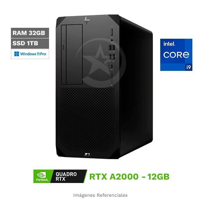 PC Workstation HP Z2 G9 Tower, Core i9-14900K Hasta 5.9 GHz, RAM 64GB, SSD 1TB + HDD 1TB, 8GB NVIDIA T1000, Fuente 700W, Windows 11 Pro