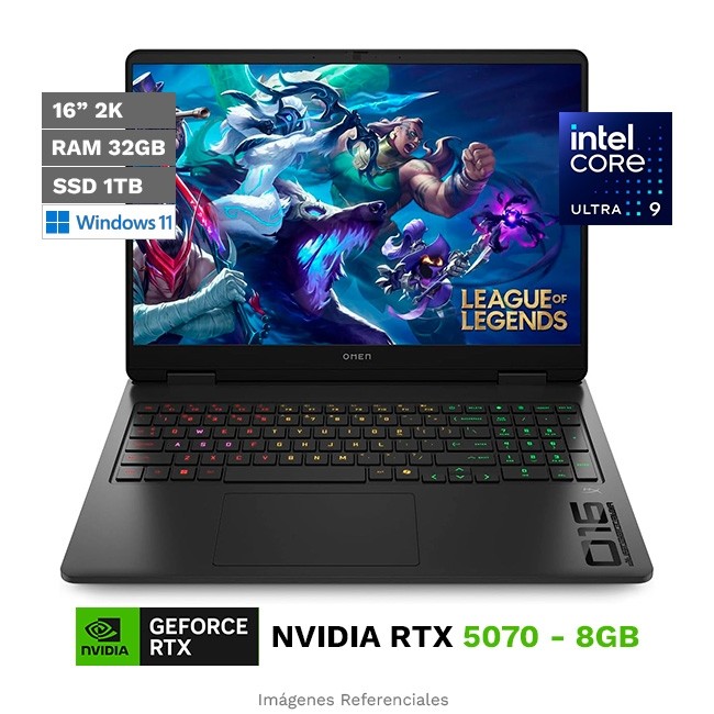 Laptop HP Omen 16-AN0075CL, Ultra 9 285H Hasta 5.4 GHz, RAM 32GB, SSD 1TB, 8GB NVIDIA GeForce RTX 5070, LED 16" 2K FHD+ a 144Hz, Windows 11 Home **