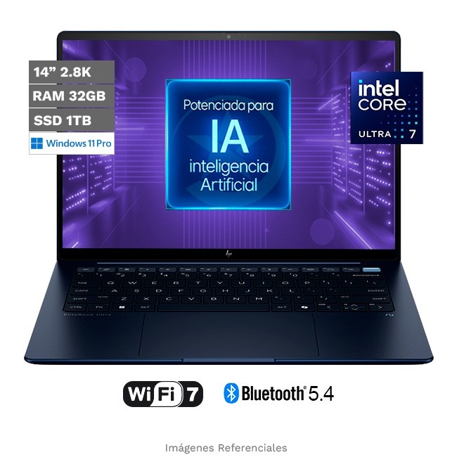 Laptop HP EliteBook Ultra G1i con IA, Intel Core Ultra 7 258V, RAM 32GB, SSD 1TB, OLED 14" 2.8K Táctil, 1,19 Kg, Windows 11 Pro